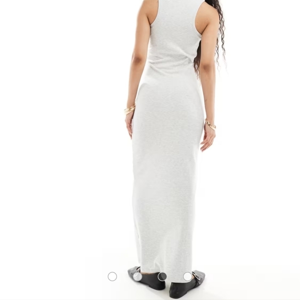ASOS 4th And Reckless Ribbed Cotton Tank Dress In Light Gray Size 14 - Picture 3 of 6